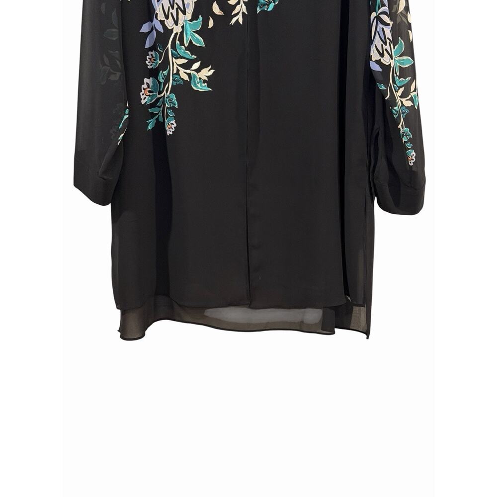 Chico’s Black Tunic Too W/ Multicolor Floral Embroidery Size XL Sheer Overlay - Picture 4 of 14
